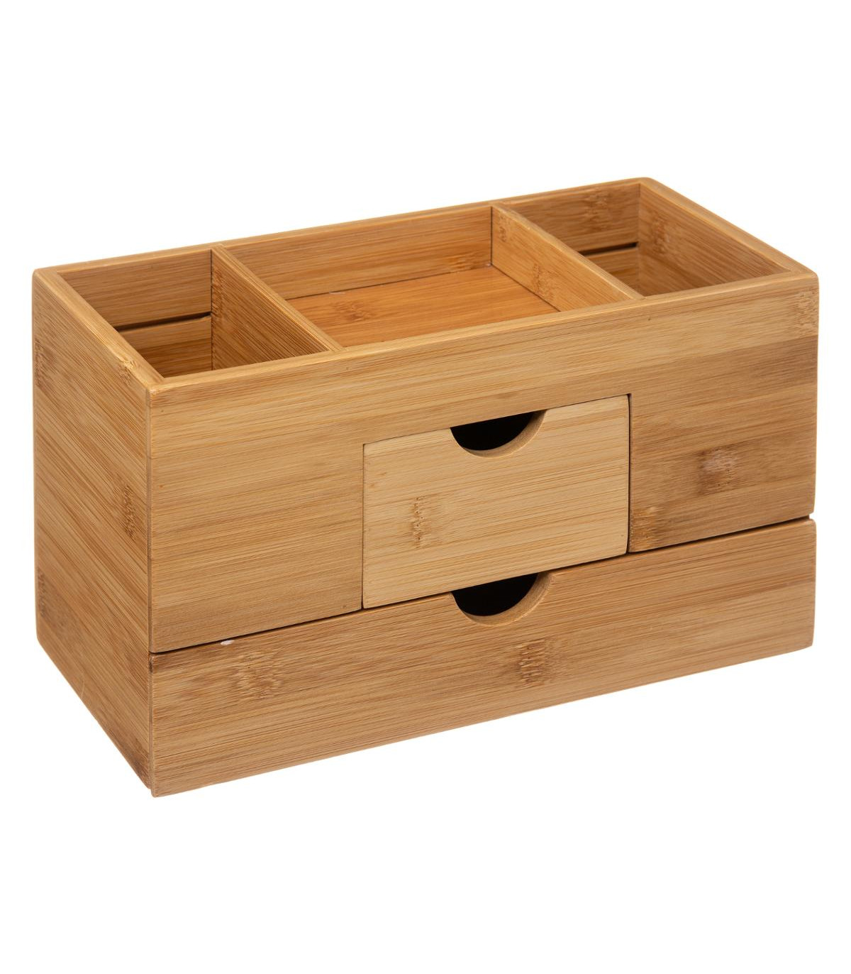 Organiseur De Bureau En Bambou Naturel - 3 Tiroirs - Dimensions 33x19x16 Cm - Prêt à L'emploi