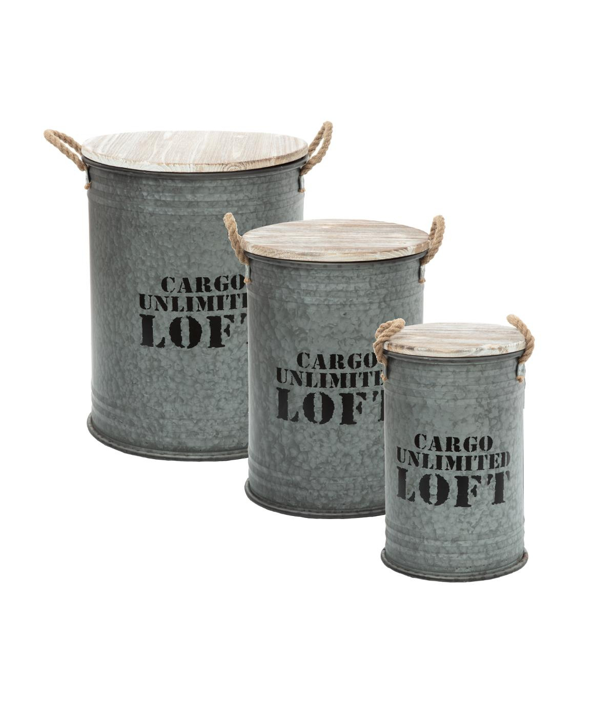 LOT DE 3 COFFRES BIDONS EN MÉTAL LOFT