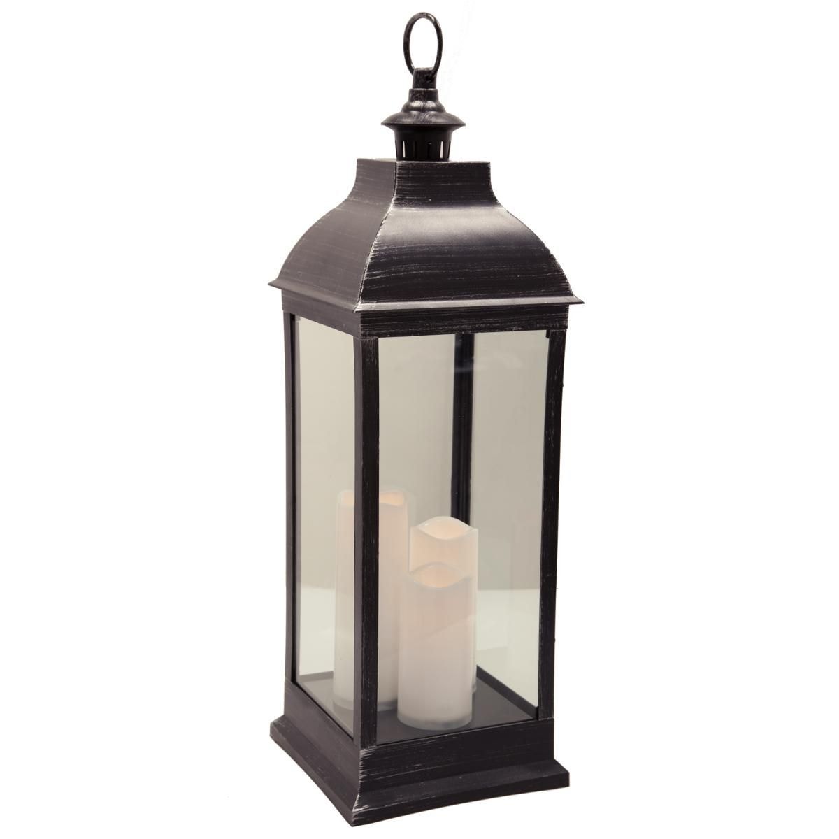 LANTERNE AVEC 3 BOUGIES LED ANTIQUE NOIR H71