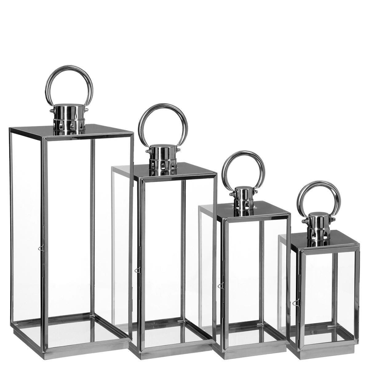 LOT DE 4 LANTERNES EN INOX EXTÉRIEUR RECTANGLE