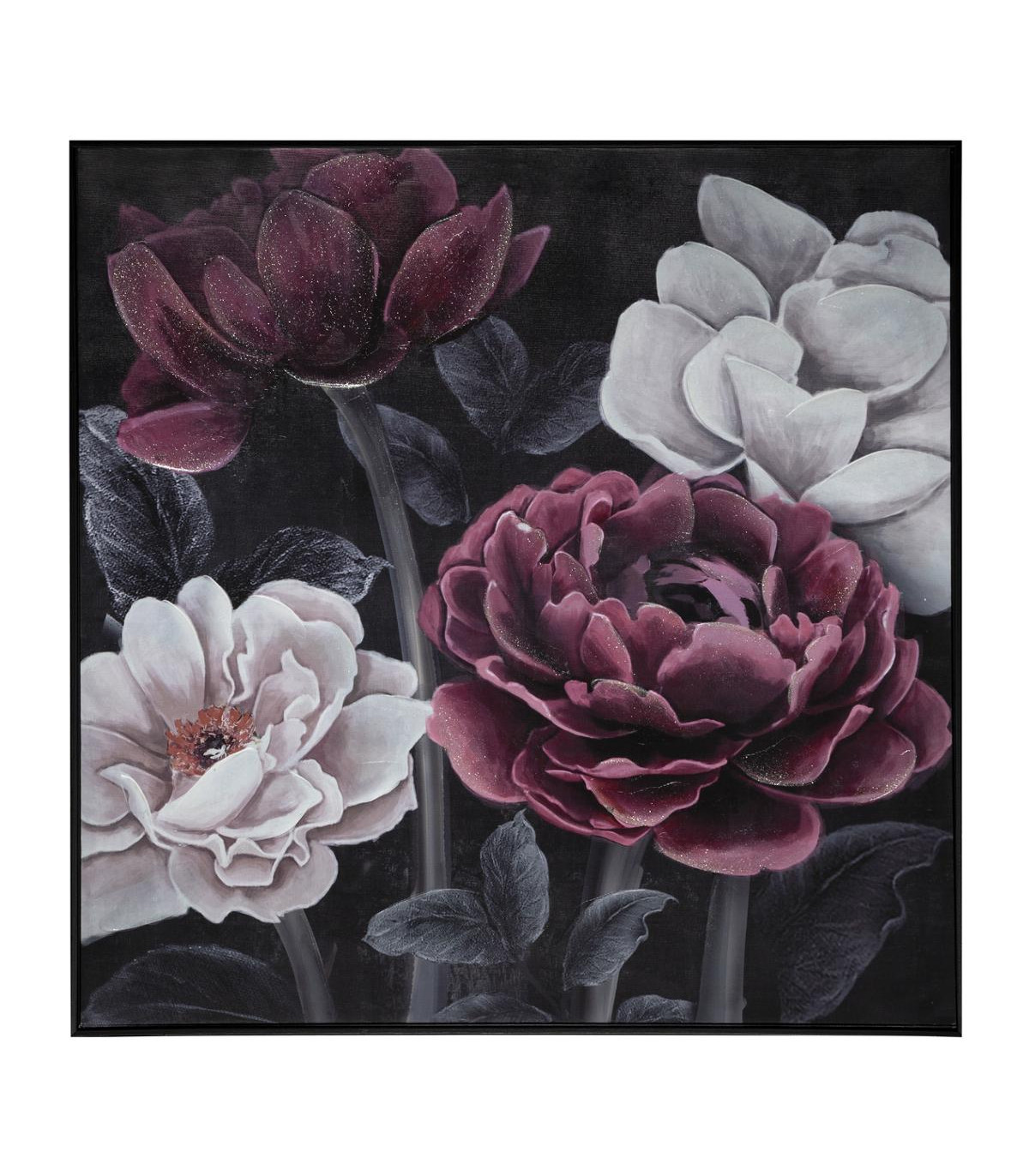 toile-murale-peinte-theme-fleurs-avec-cadre-noir-58-x-58-cm