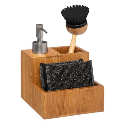 DISTRIBUTEUR SAVON + BROSSE + ÉPONGE EN BAMBOU