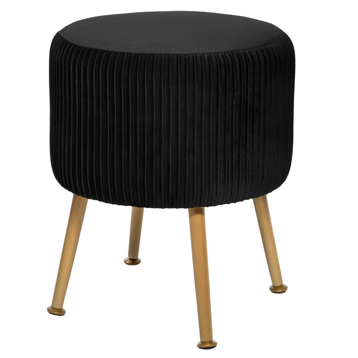 TABOURET EN VELOURS PLISSÉ SOLARO NOIR