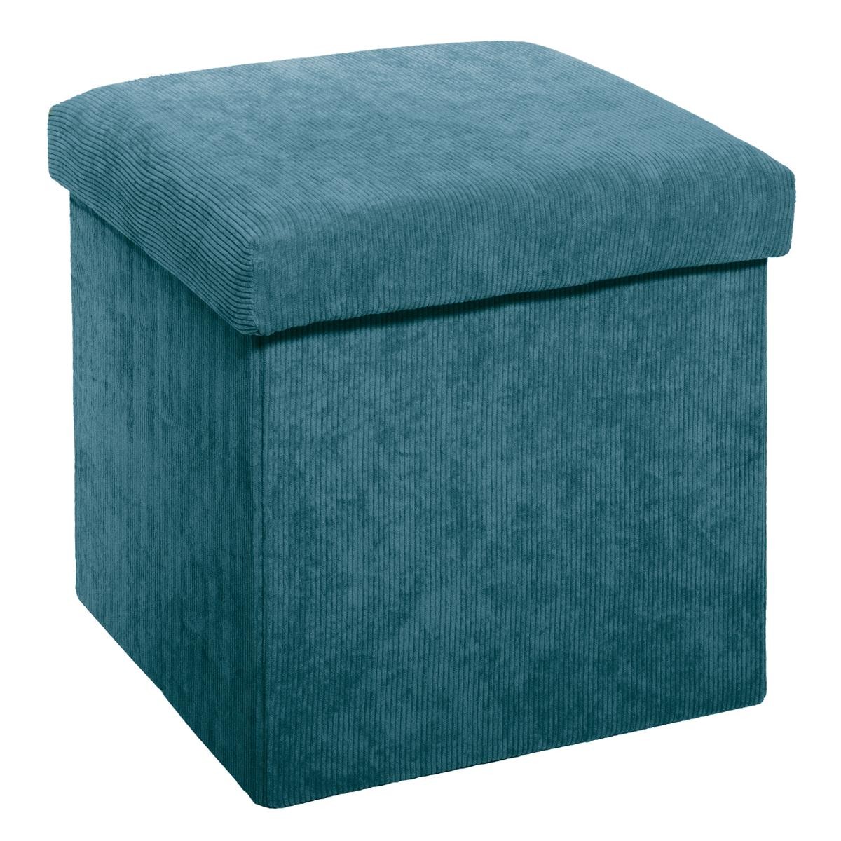 POUF PLIABLE EFFET VELOURS COTELE BLEU