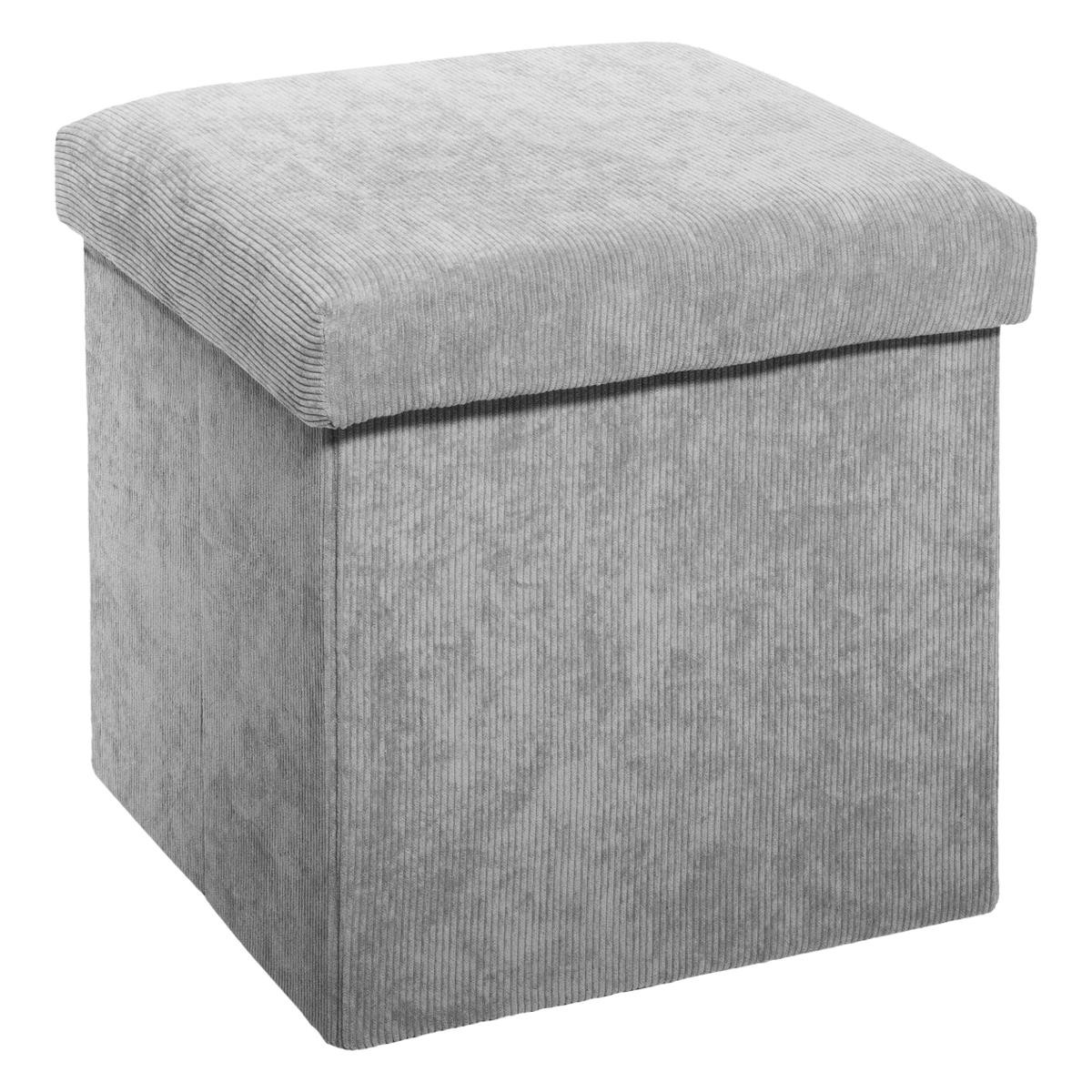 POUF PLIABLE EFFET VELOURS COTELE GRIS
