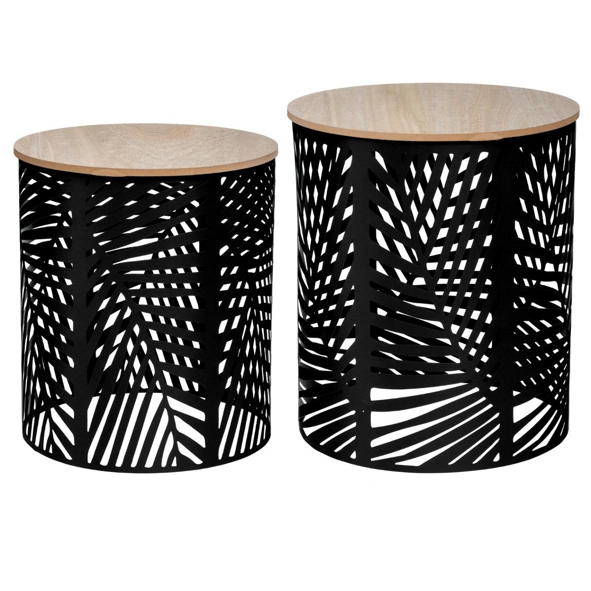 LOT DE 2 TABLES CAFÉ FEUILLE NOIR