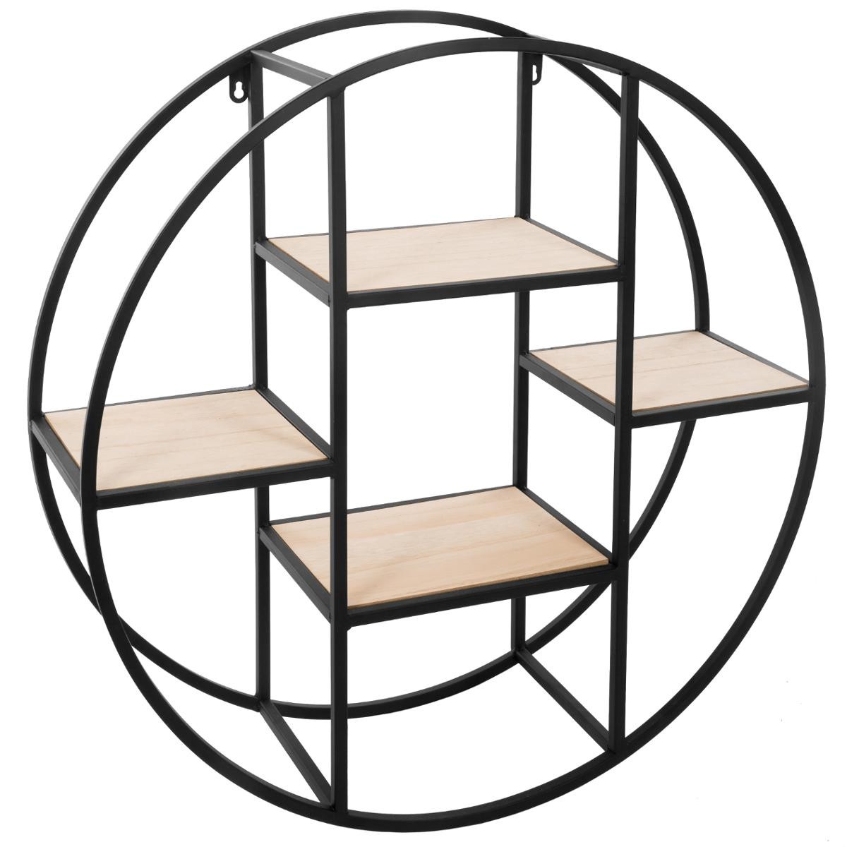 Miroir Mural Gousset En Bois - Diamètre 74 Cm - Style Rétro Avec Petite étagère - Décoration Murale élégante