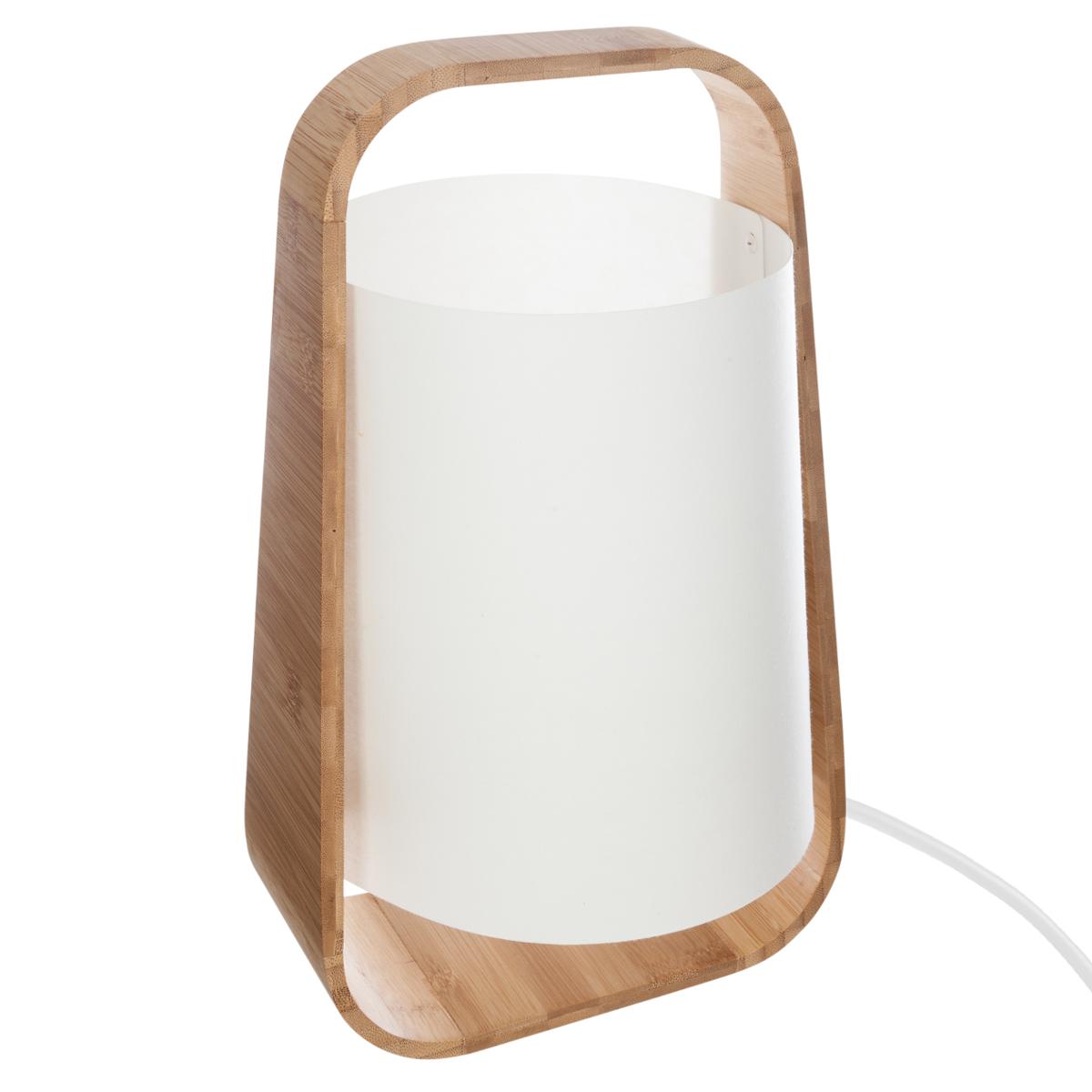 LAMPE EN BAMBOU & ABAT - JOUR EN PLASTIQUE BLANC H35