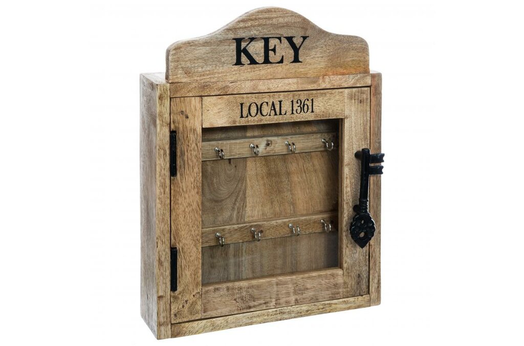Boîte à Clés Mural En Bois Milana 40 Cm Noir - 9 Crochets, Porte Vitrée - Atmosphera Créateur D'Intérieur