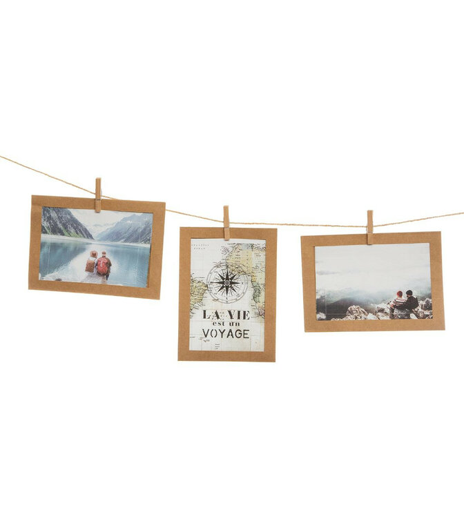 Cadre Photo Mural Suspendu En Bois Avec 30 Pinces - 90x38 Cm - DIY Déco Photos, Souvenirs - Corde Et Aimants Inclus