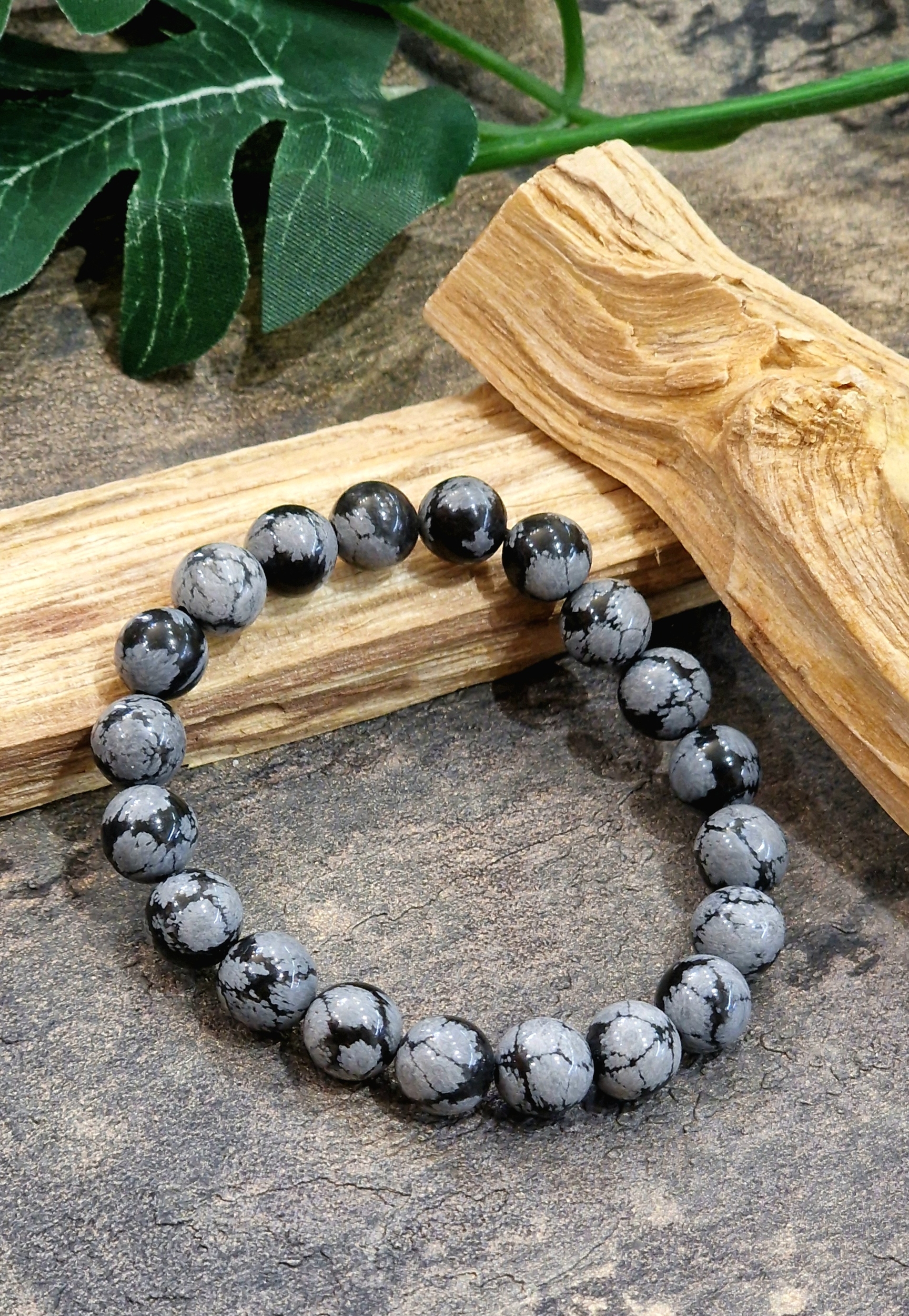 Bracelet 8mm obsidienne neige