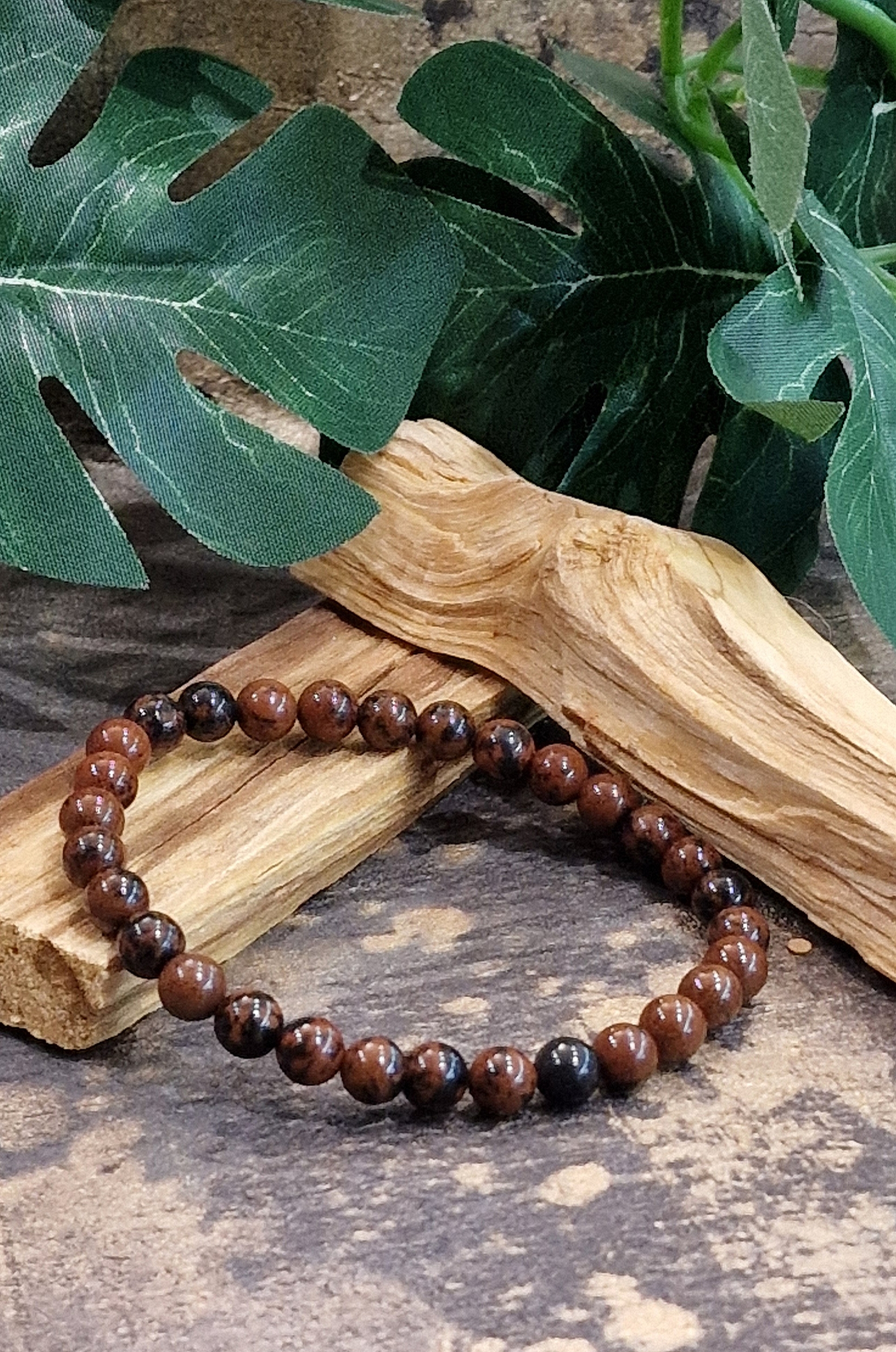 Bracelet 6mm obsidienne acajou