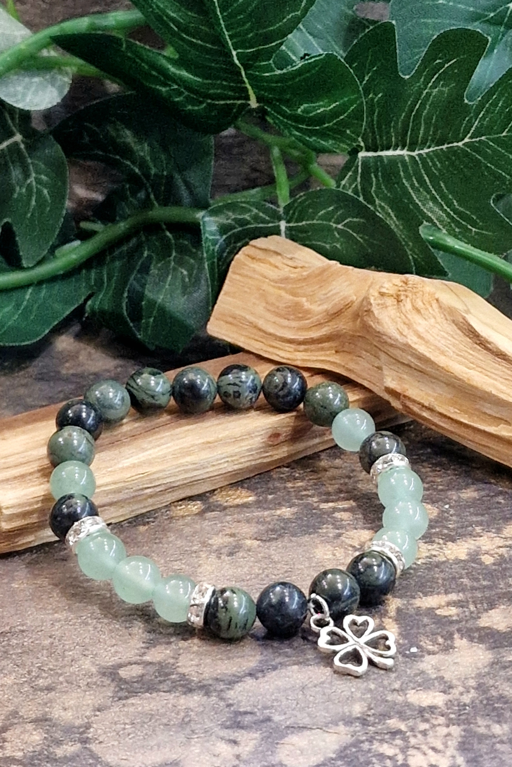 Bracelet charms trèfle aventurine et jaspe kimbaba