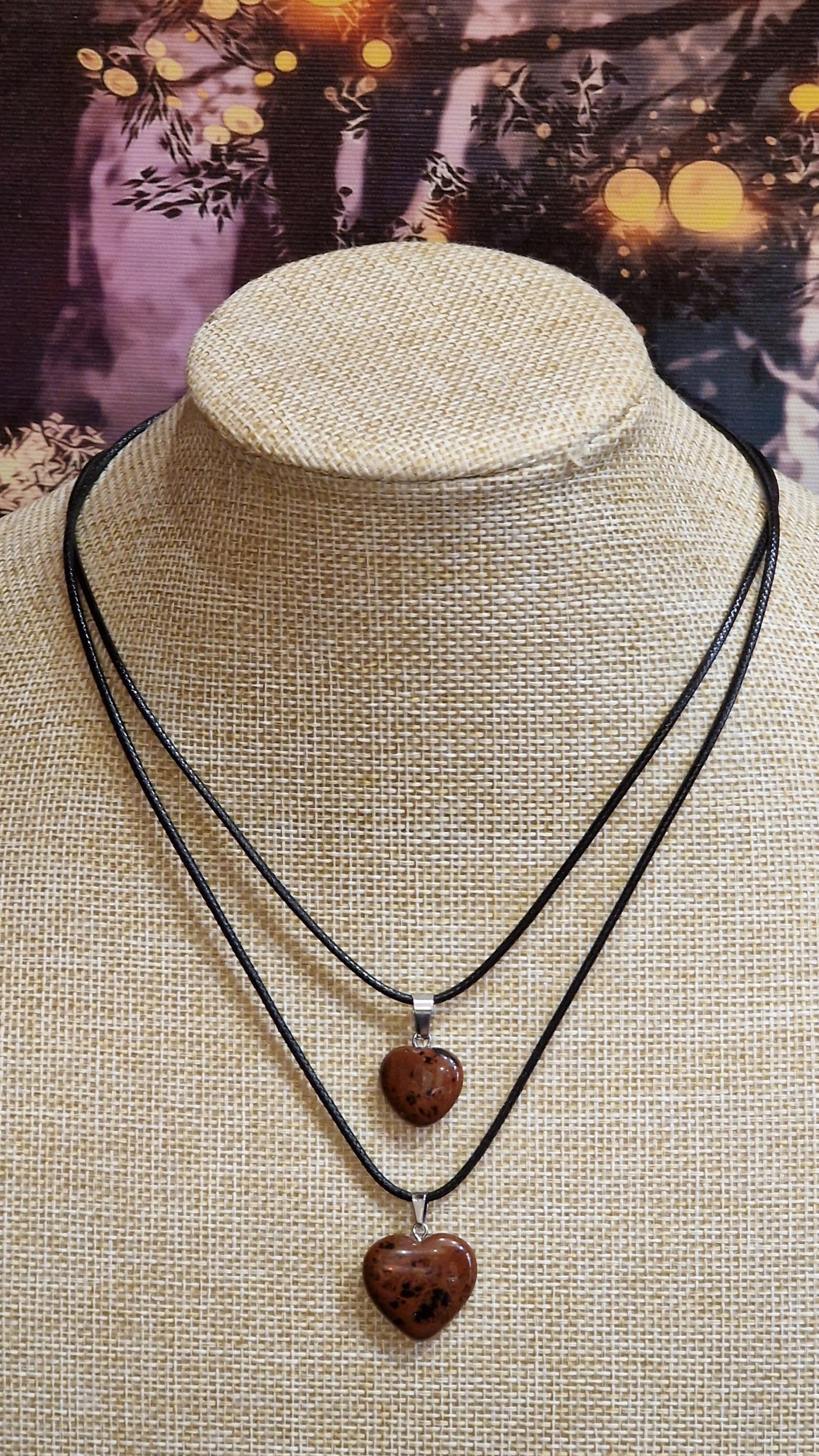 Pendentif coeur obsidienne acajou