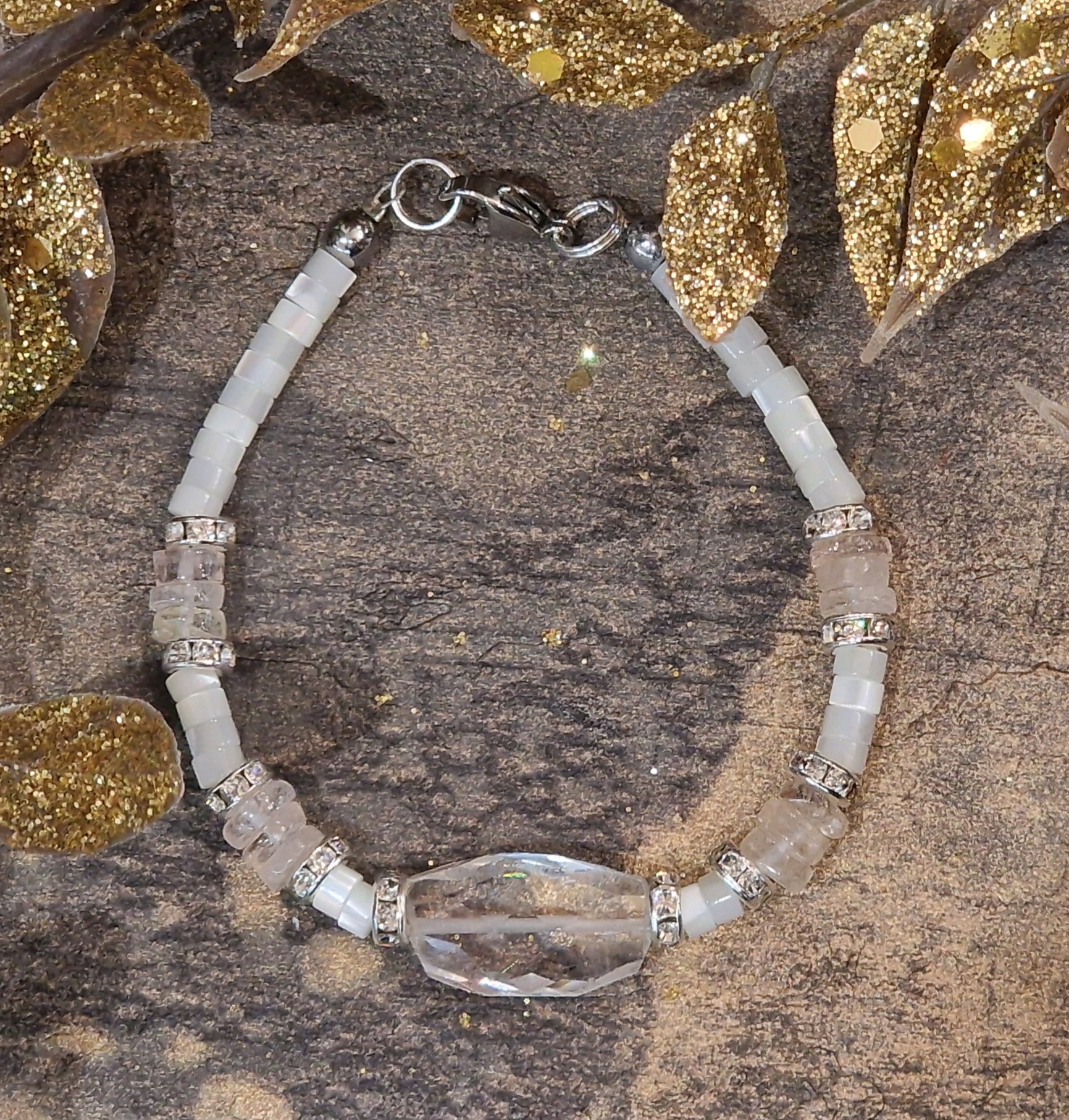 Bracelet morganite et nacre