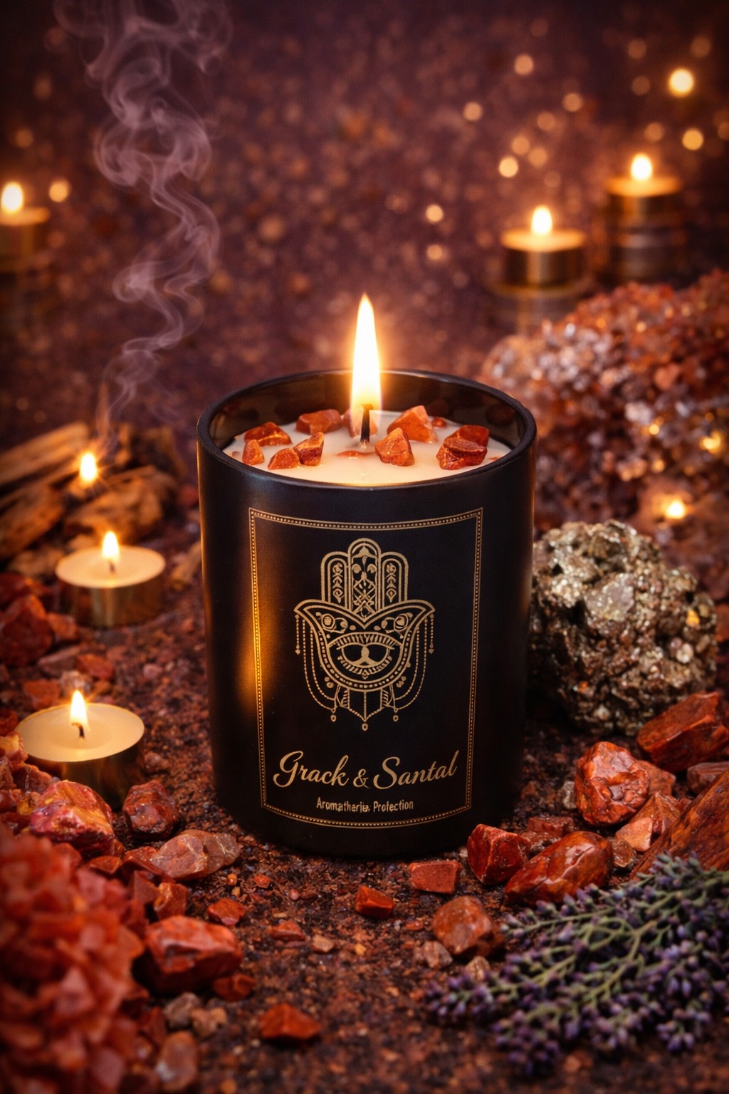 Bougie d’intention Patchouli, Orange & Jaspe rouge