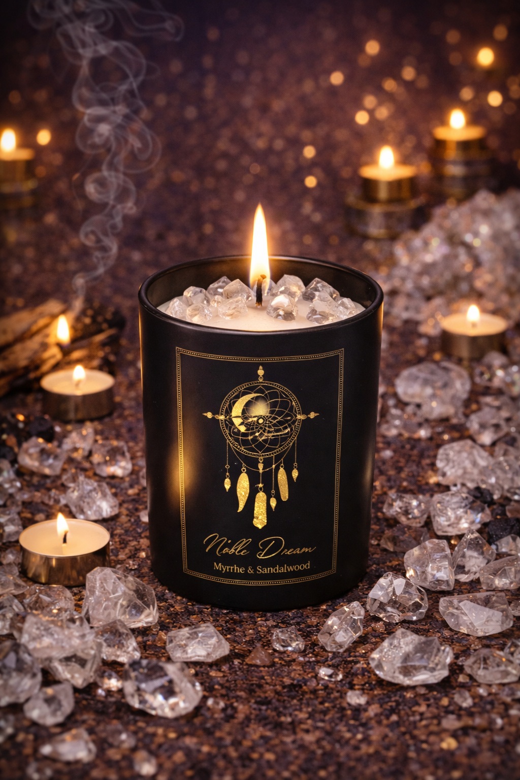 Bougie d’intention Myrrhe, Santal & Cristal de roche