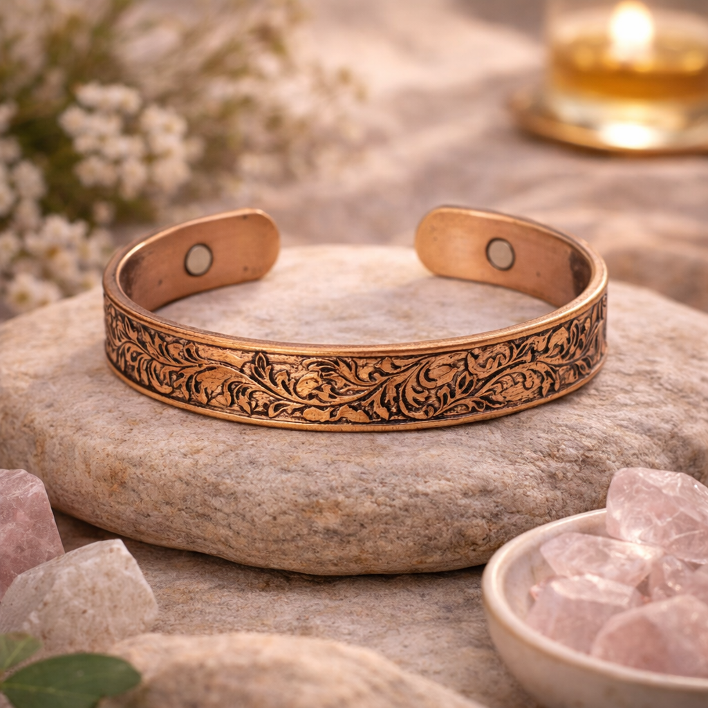 Bracelet cuivre magnétique Feuilles d’Acanthe – Force intérieure et harmonie naturelle