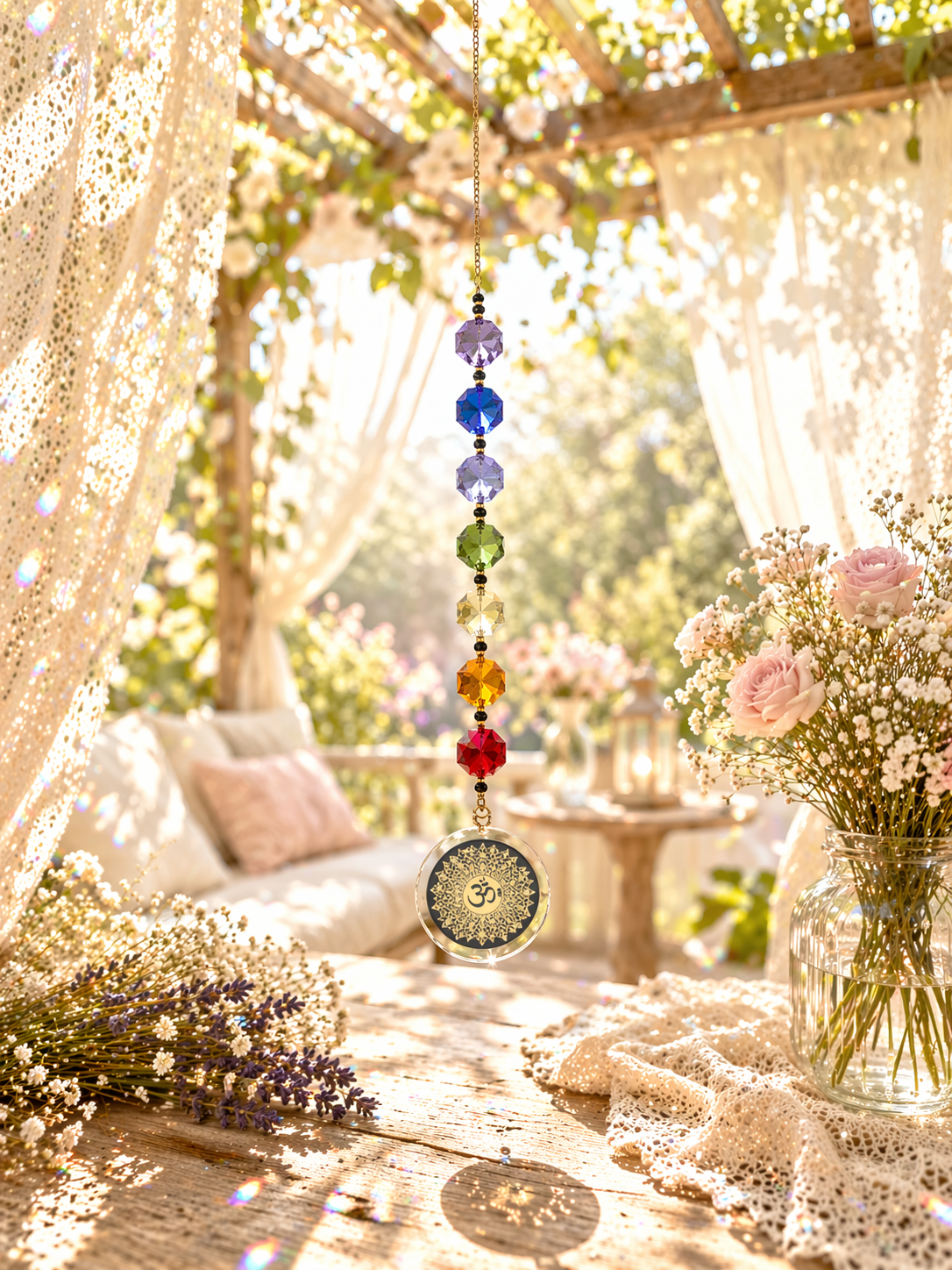 Suncatcher Feng shui - Om et chaine de chakras