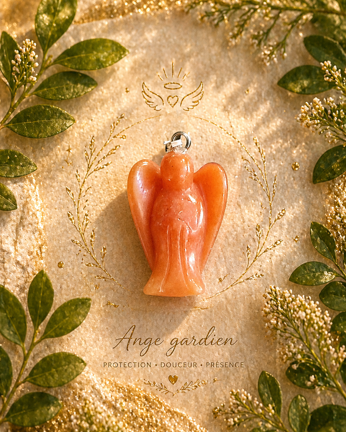 Pendentif Calcite Orange - Ange Gardien - Protection et vitalité