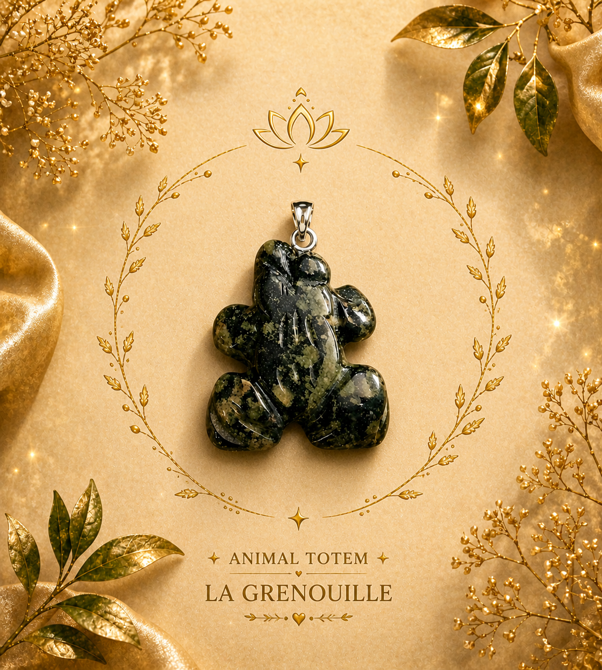 Pendentif jaspe kimbaba - Animal Totem la Grenouille - Protection et Ancrage