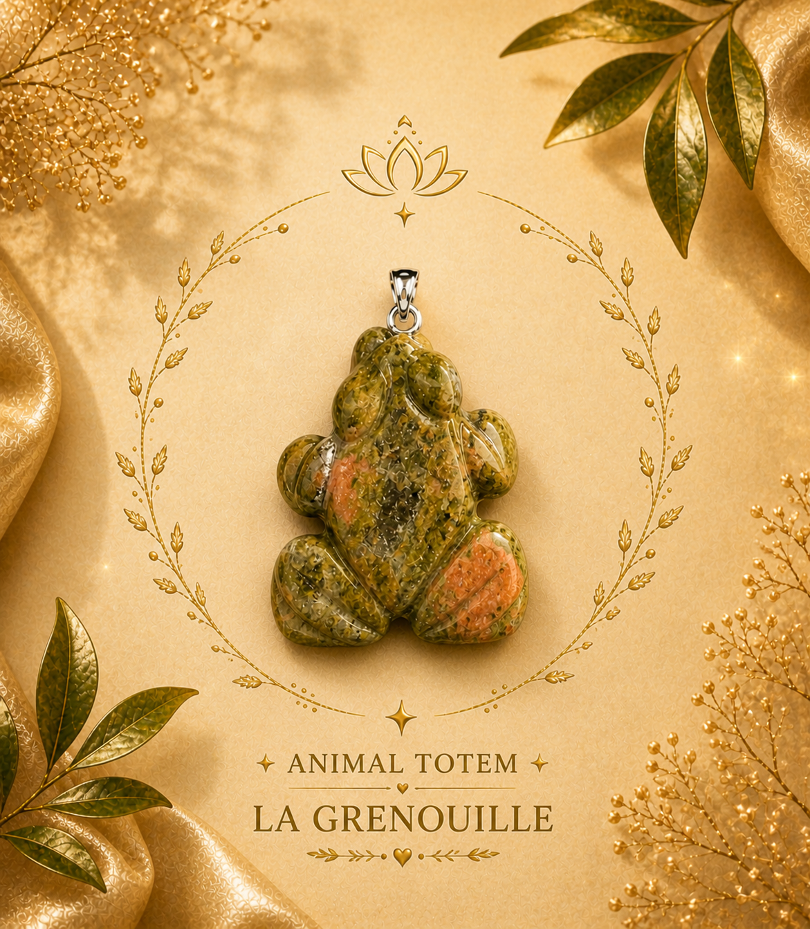 Pendentif Unakite - Animal Totem la Grenouille - Protection et lâcher prise
