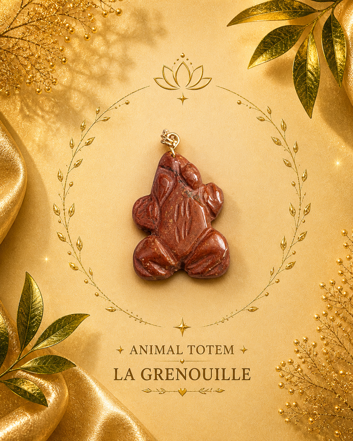 Pendentif Jaspe Rouge - Animal Totem la Grenouille - Protection et Confiance en Soi