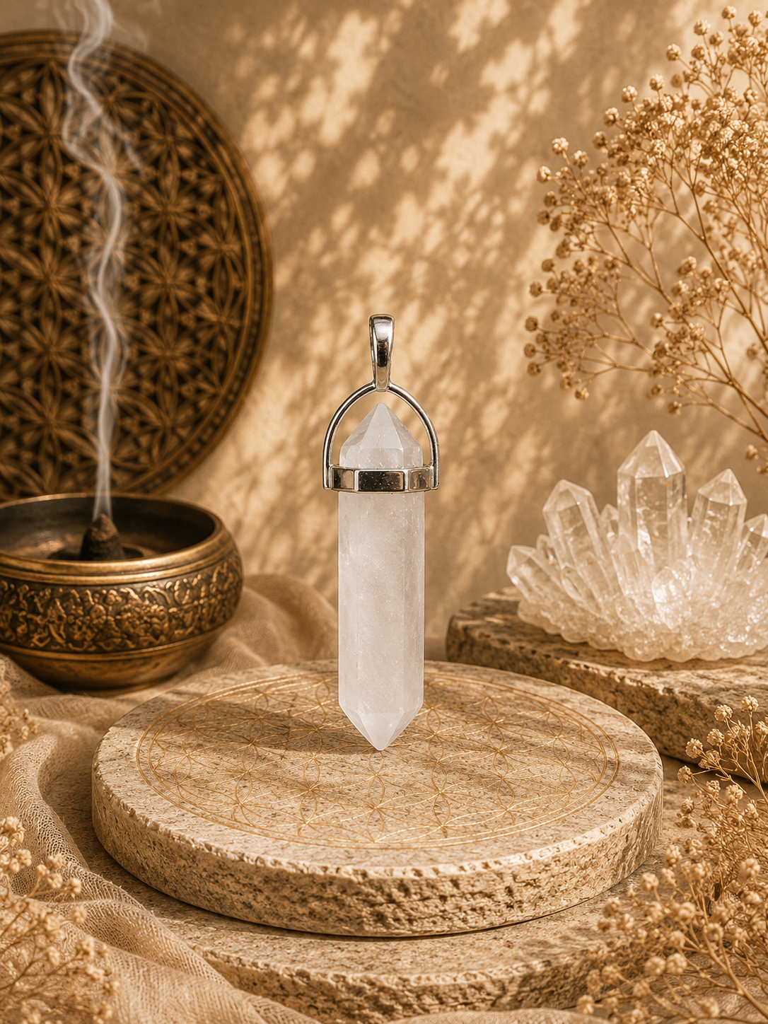 Pendentif Cristal de Roche - Biterminé - Energie et Protection