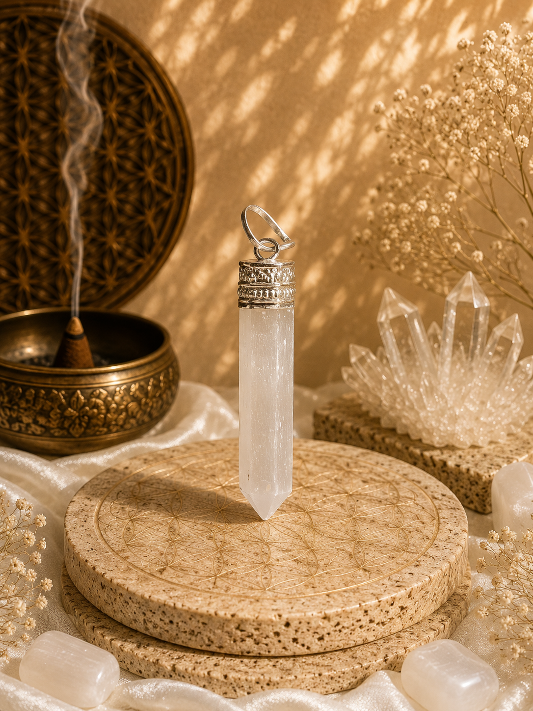 Pendentif Sélénite - Biterminé - Purification et Harmonie
