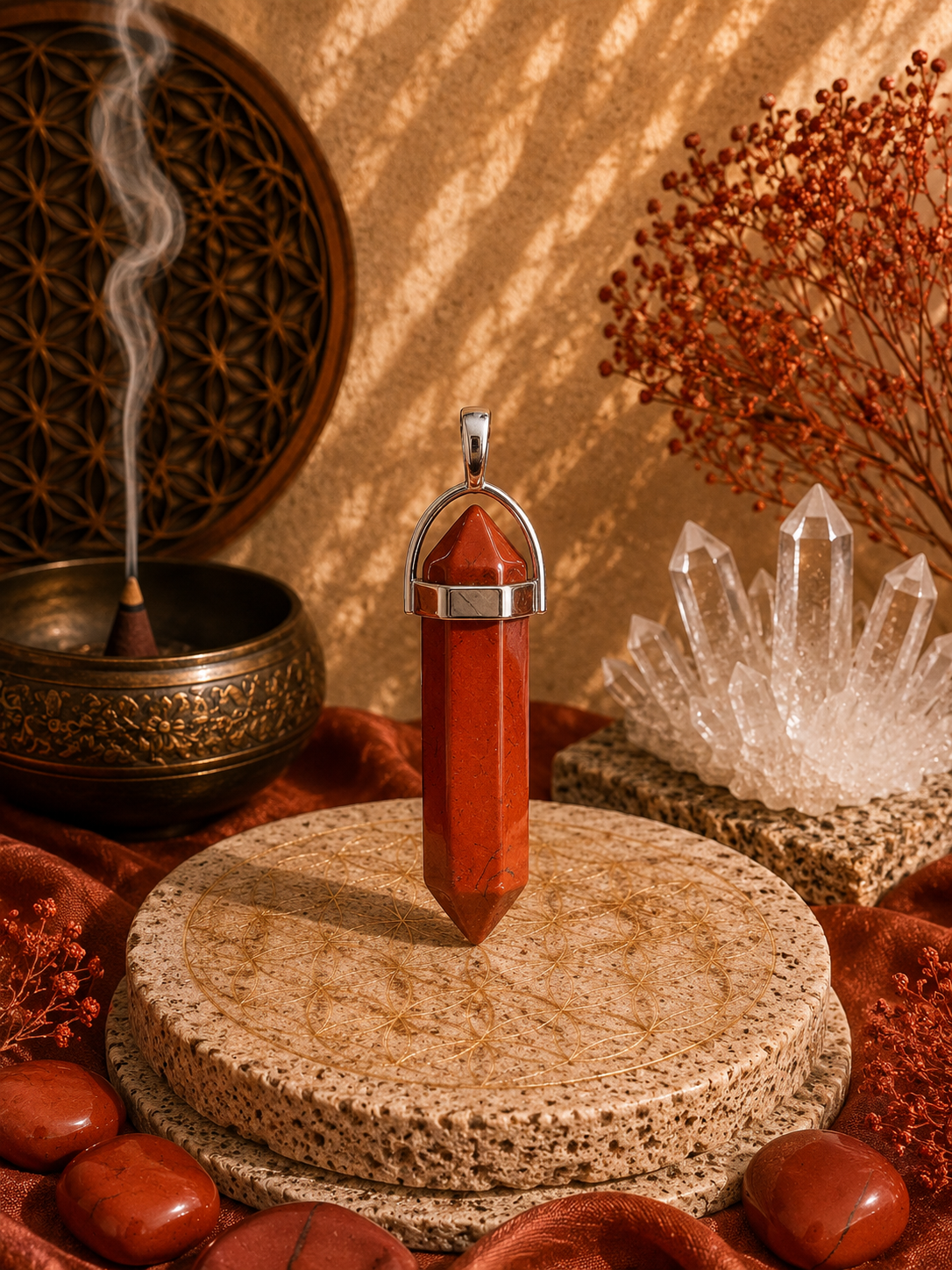 Pendentif Jaspe Rouge - Biterminé - Ancrage et Confiance