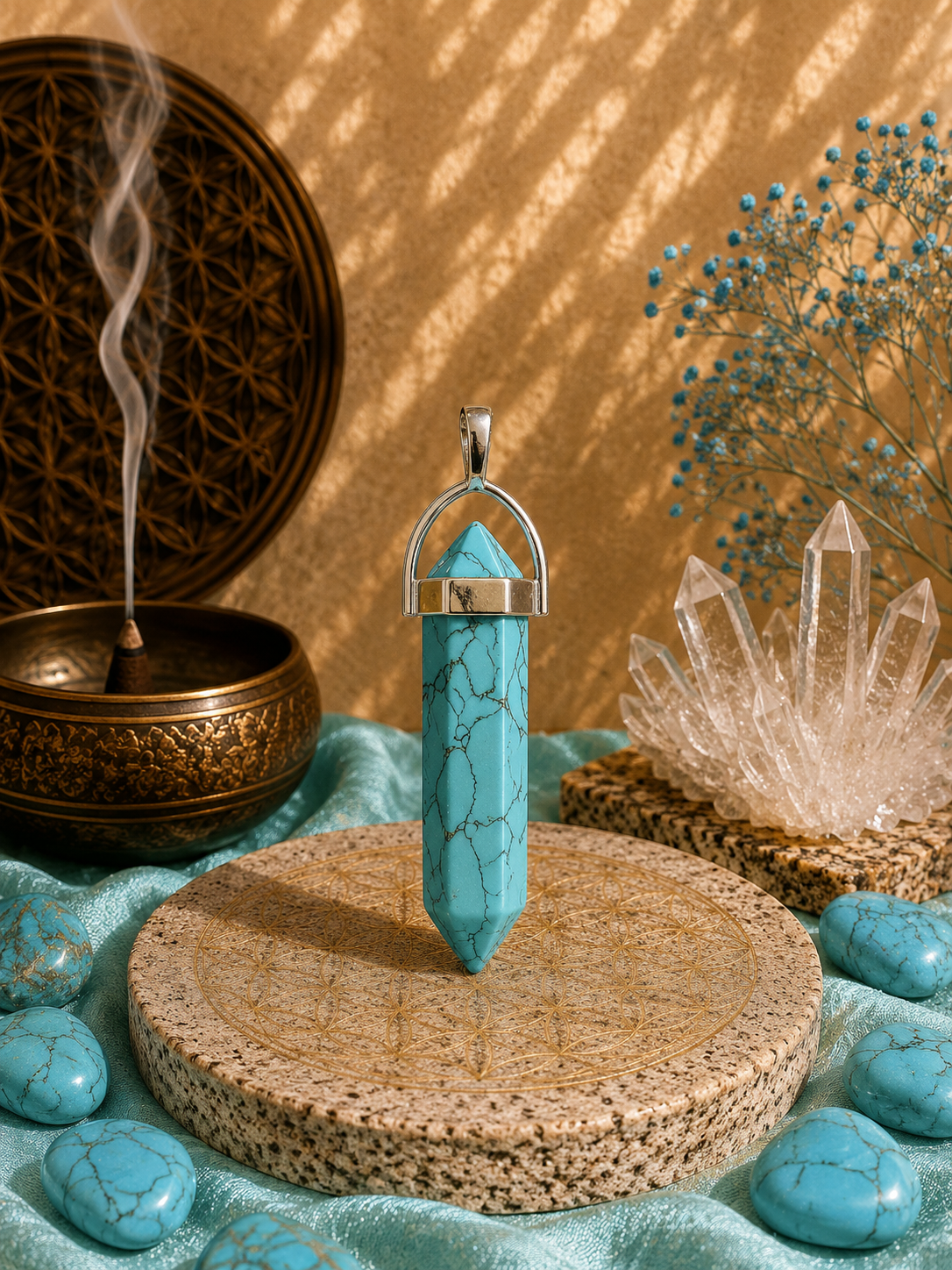 Pendentif Howlite Bleue - Biterminé - Calme et Equilibre