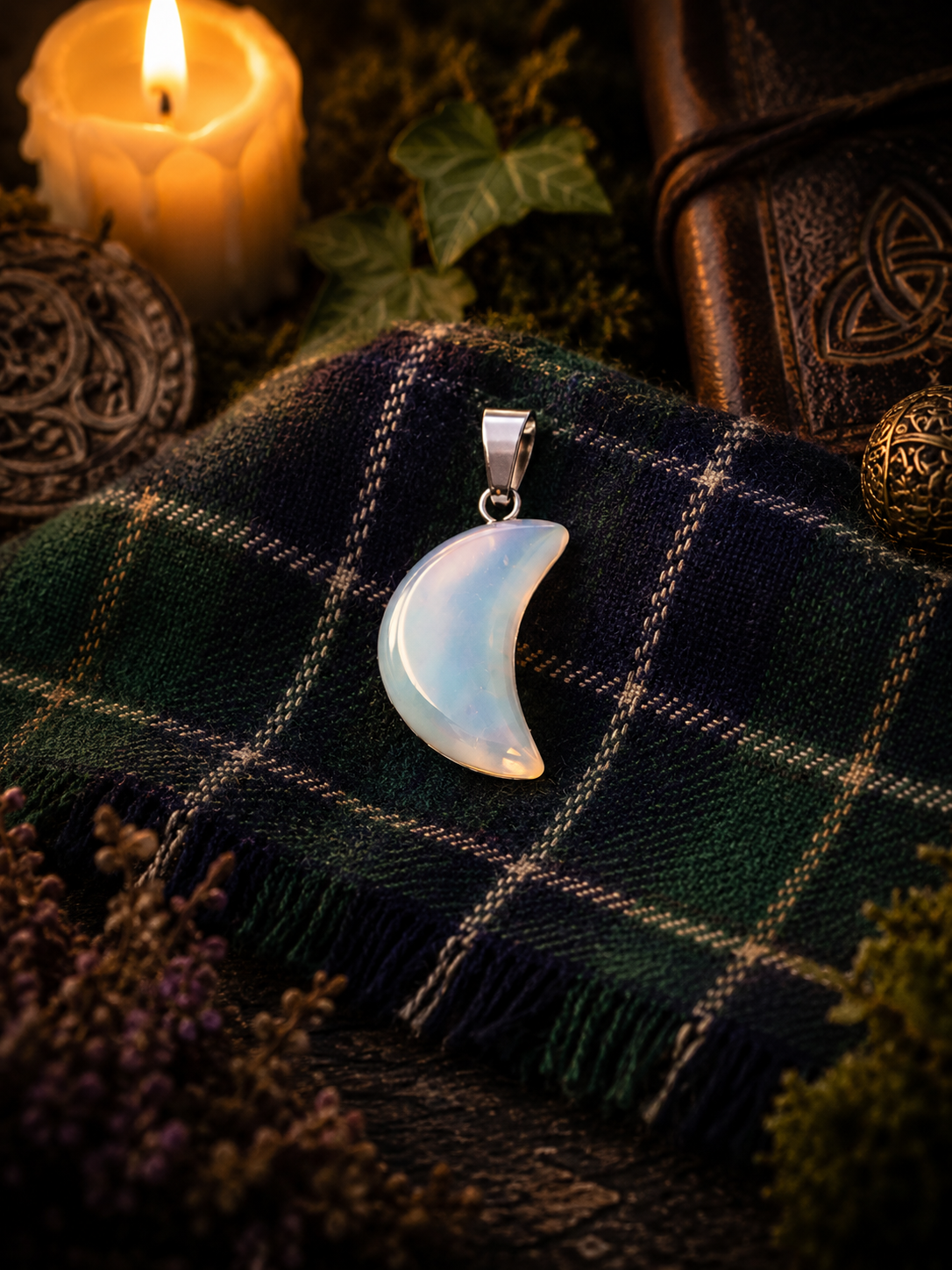 Pendentif Opaline - Lune - Douceur et Sérénité
