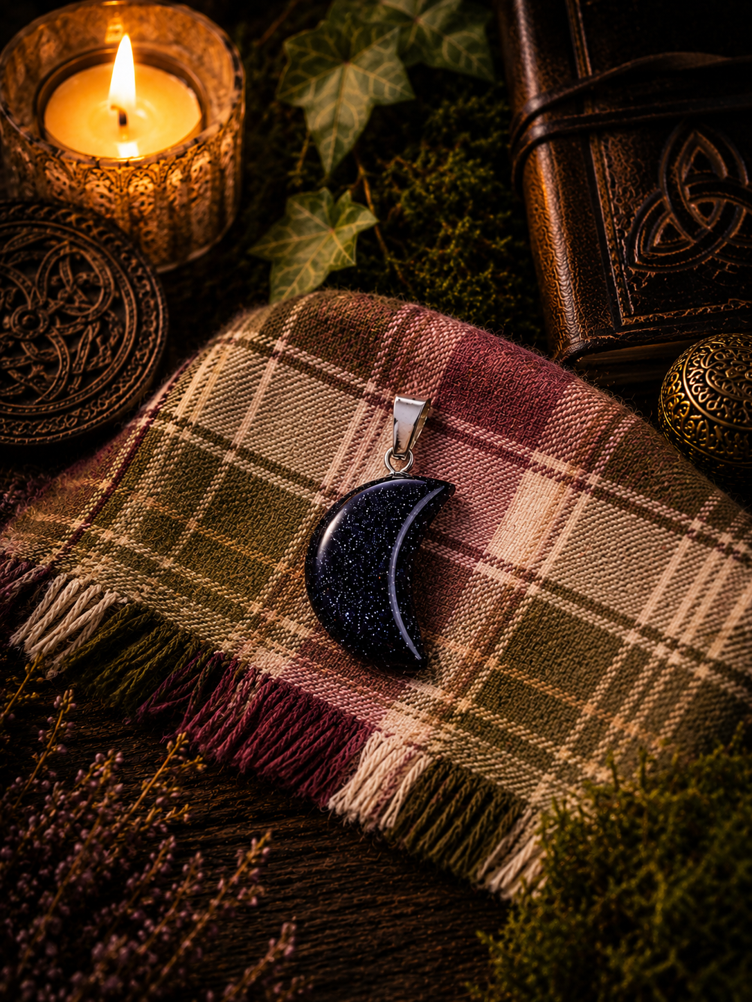 Pendentif Pierre de Nuit - Lune - Protection et Sérénité