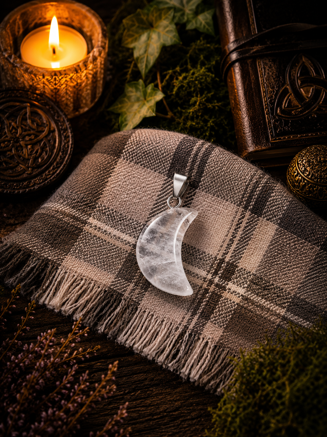 Pendentif Cristal de Roche - Lune - Clarté et Harmonie