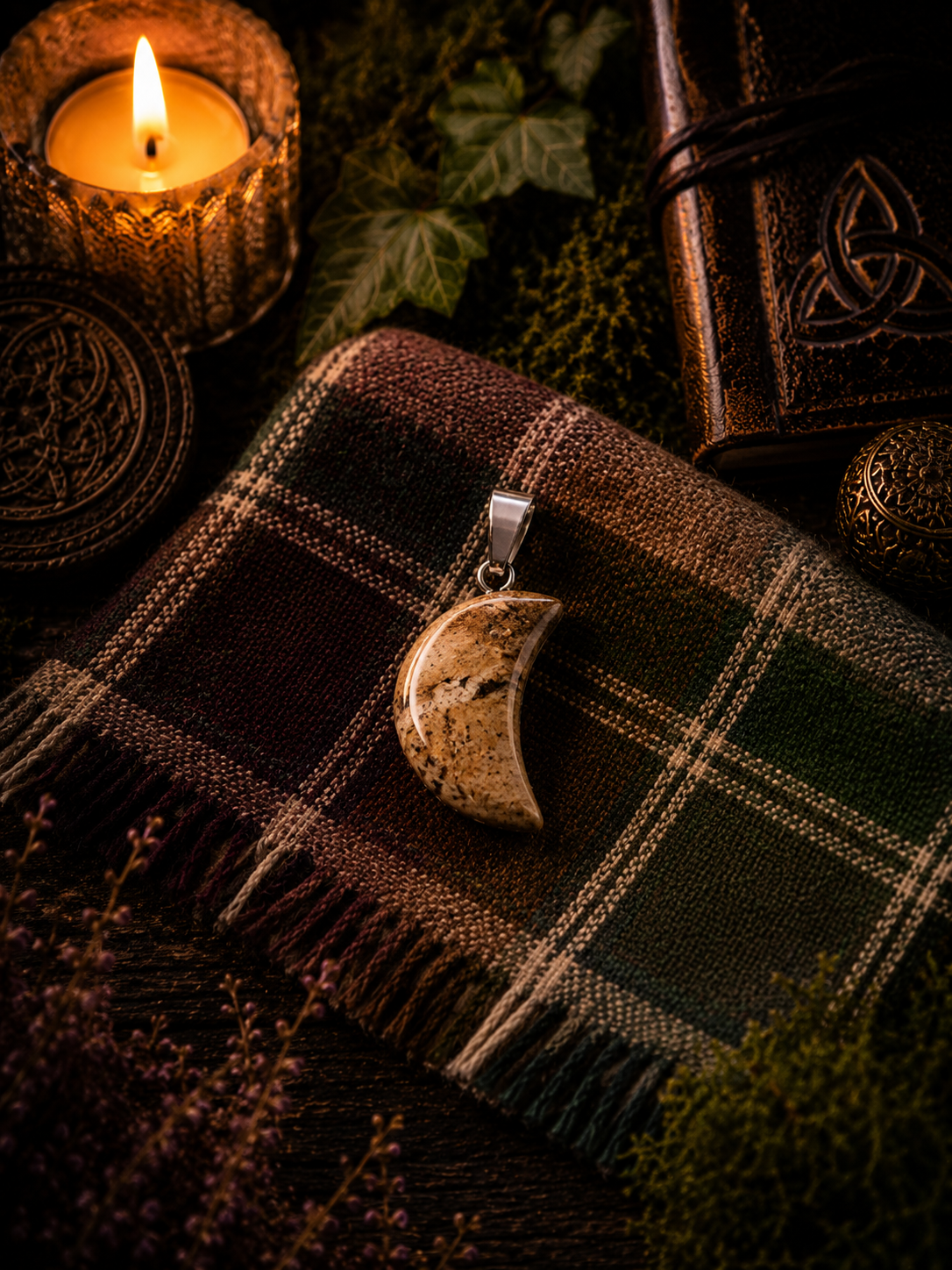 Pendentif Jaspe Paysage - Lune - Ancrage et Sérénité