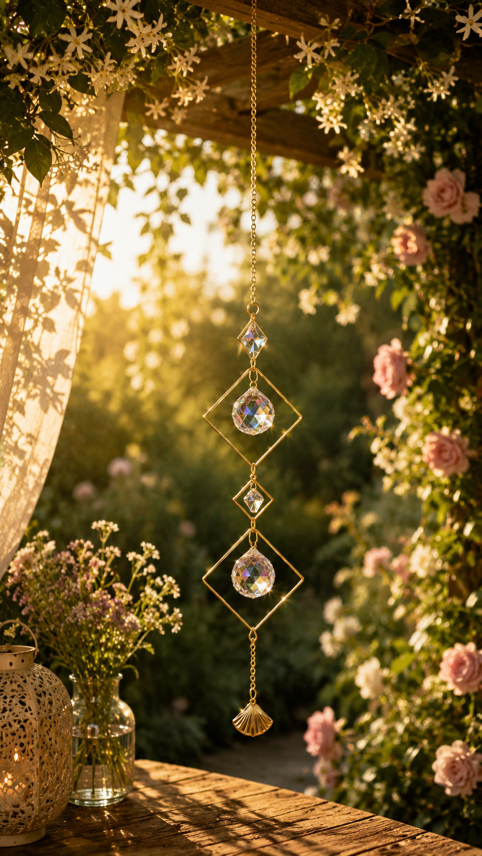 Suncatcher Feng Shui - Feuille de Ginko et Géométrie Sacrée