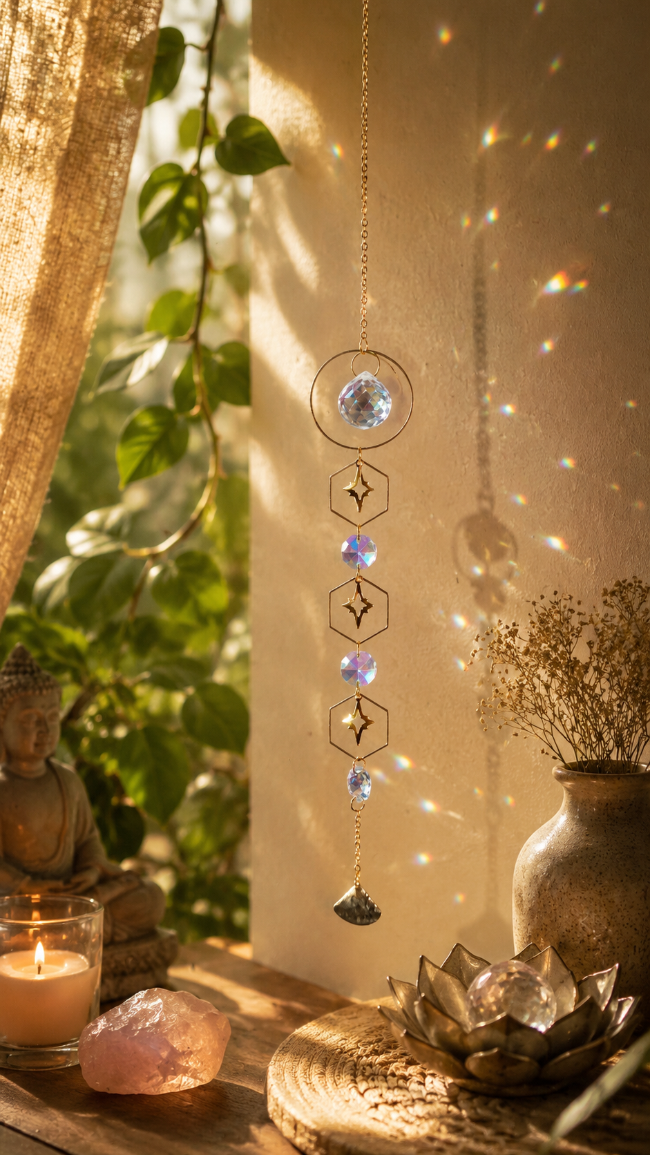 Suncatcher Feng Shui - Feuille de ginko et Etoile