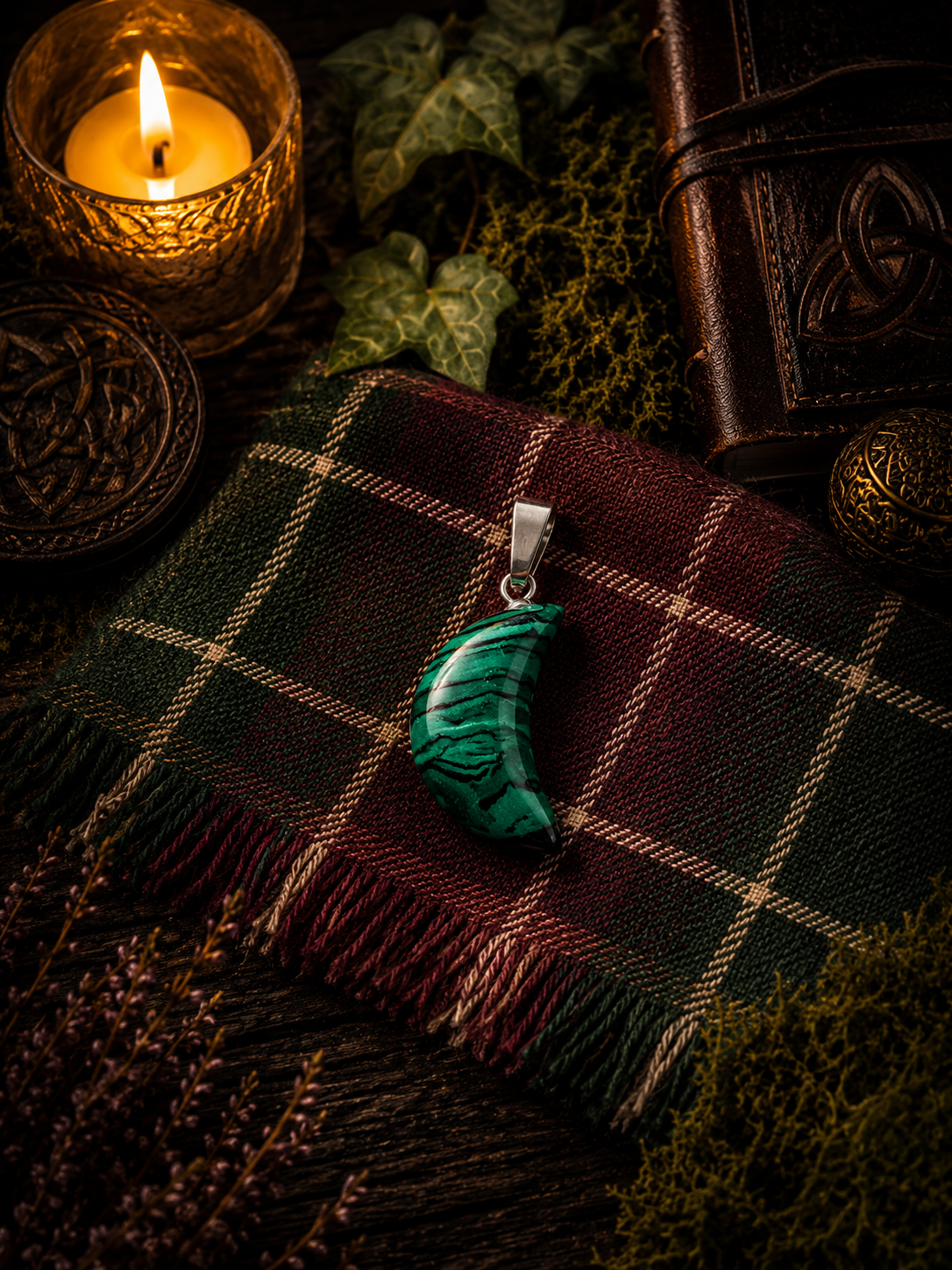 Pendentif Malachite - Lune - Protection et Transformation Intérieure