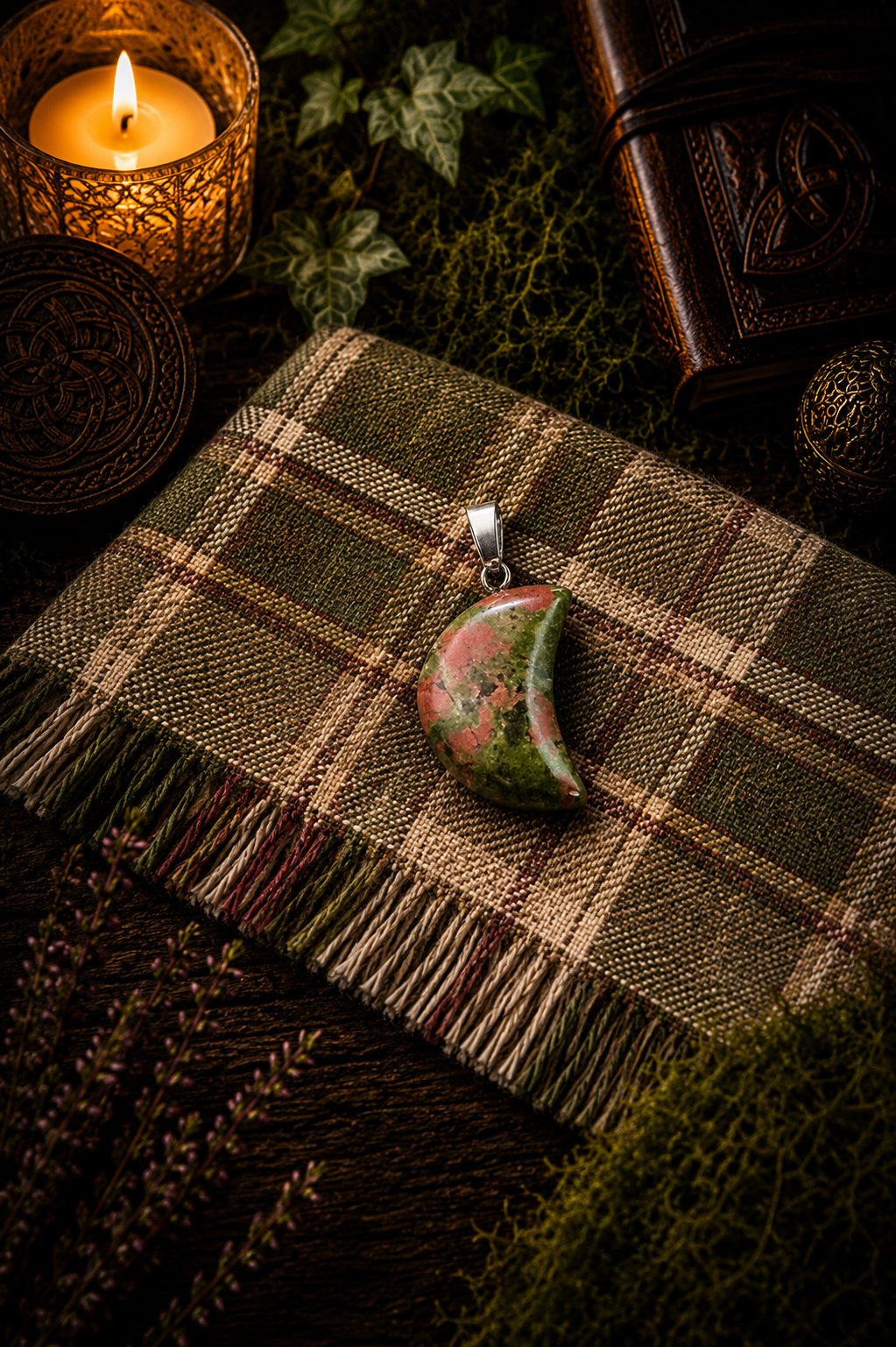 Pendentif Unakite - Lune - Equilibre et Lâcher prise