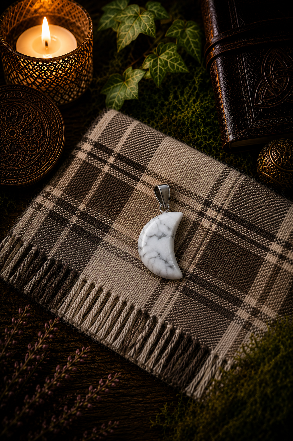 Pendentif Howlite - Lune - Apaisement et Sérénité