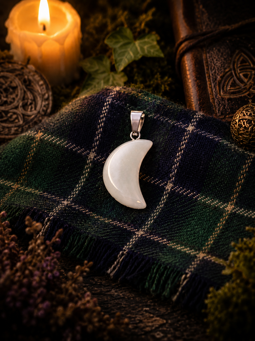 Pendentif Jade Blanc - Lune - Harmonie et Sérénité