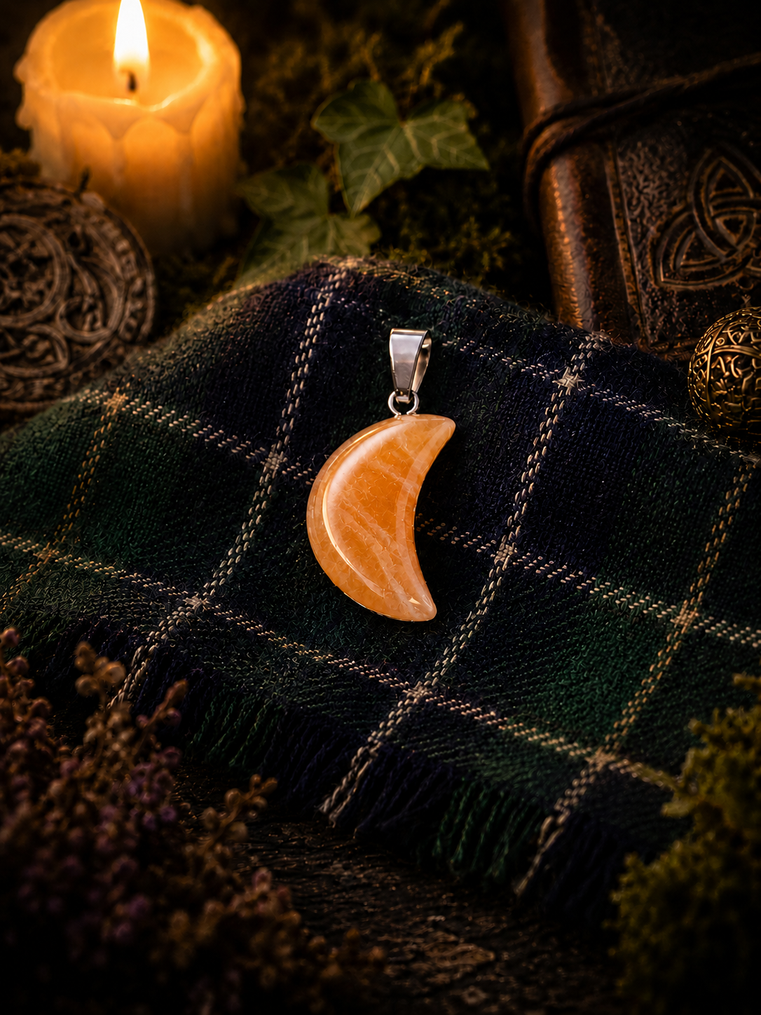 Pendentif Calcite Orange - Lune - Intuition et Confiance