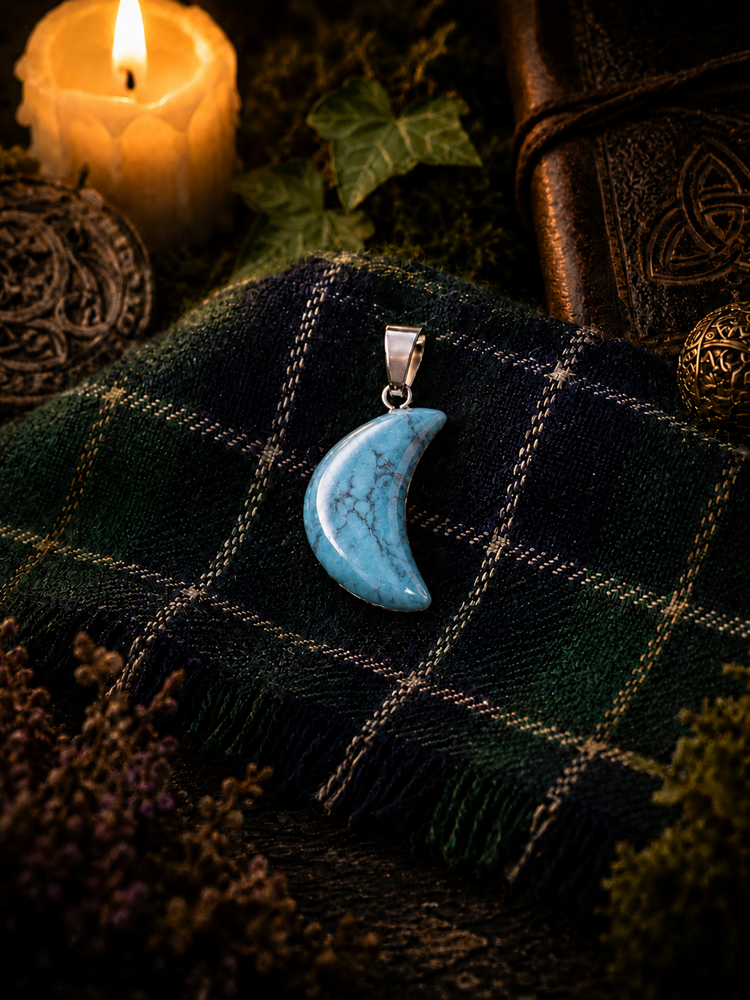 Pendentif Howlite Bleue - Lune - Sérénité et communication