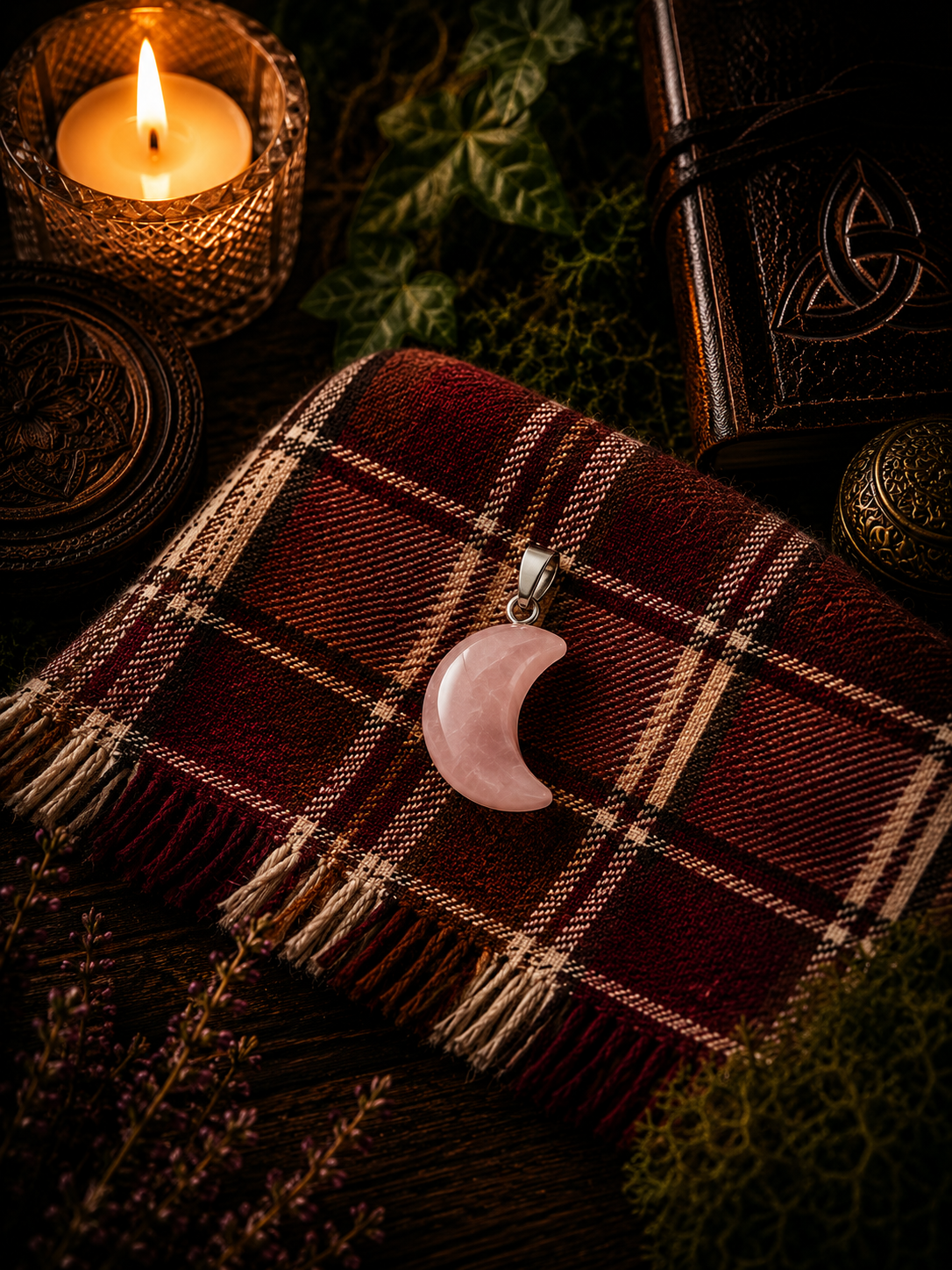 Pendentif Quartz Rose - Lune - Amour et Douceur
