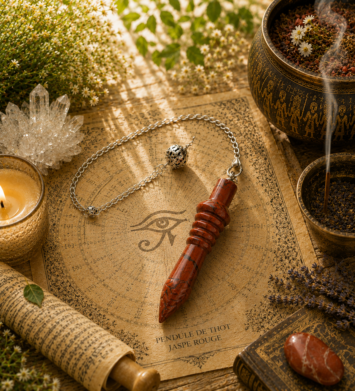 Pendule de Thot en Jaspe Rouge - Radiesthésie, Ancrage et Guidance Intuitive