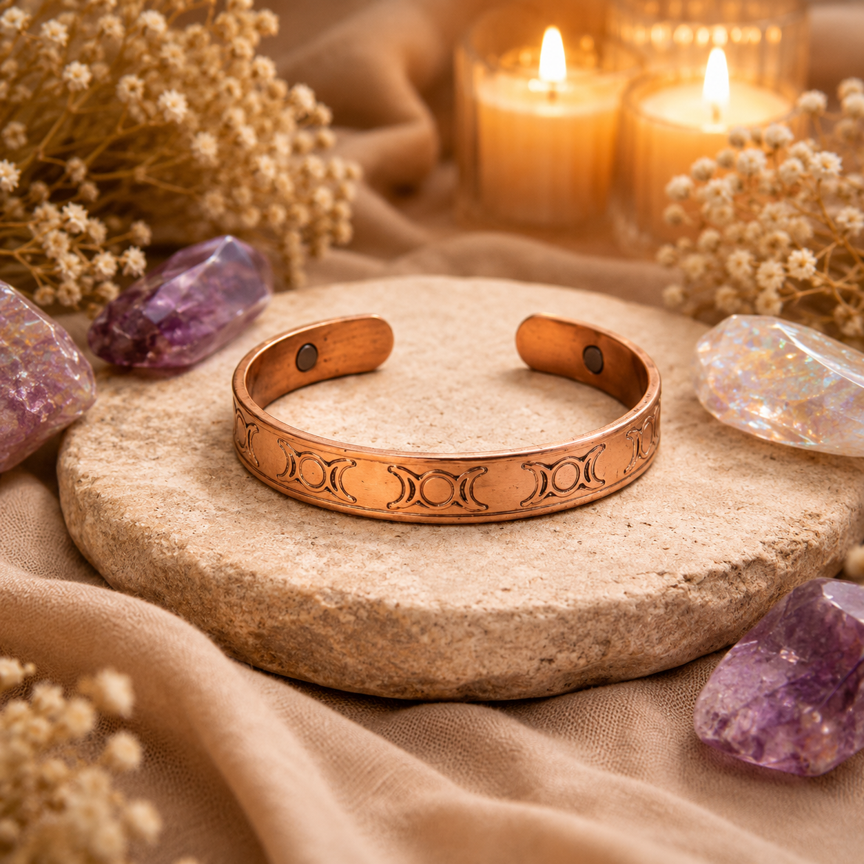 Bracelet cuivre magnétique Triple Lune – Intuition, harmonie et énergie féminine