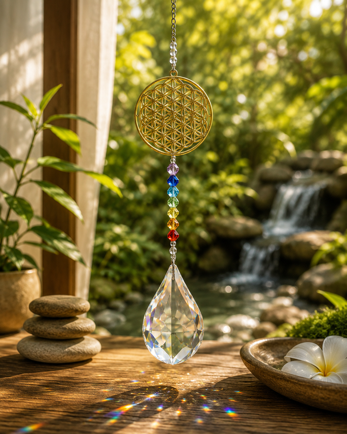 Suncatcher Feng Shui - Fleur de Vie et les 7 chakras