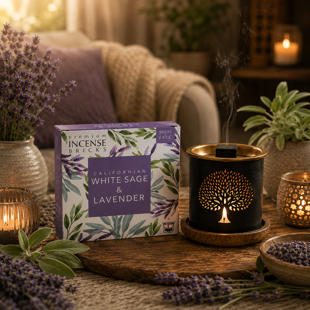 Briques d’Encens Sauge Blanche et Lavande Aromafume – Encens Purifiant pour Brûle-Parfum