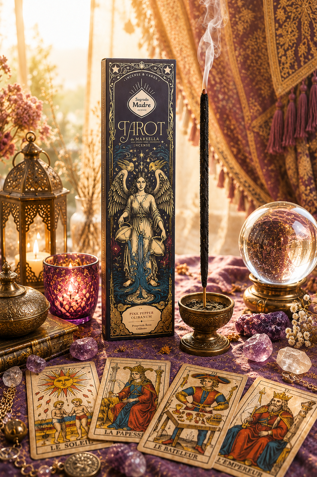 Encens Tarot de Marseille La Tempérance Poivre Rose et Oliban – Sagrada Madre