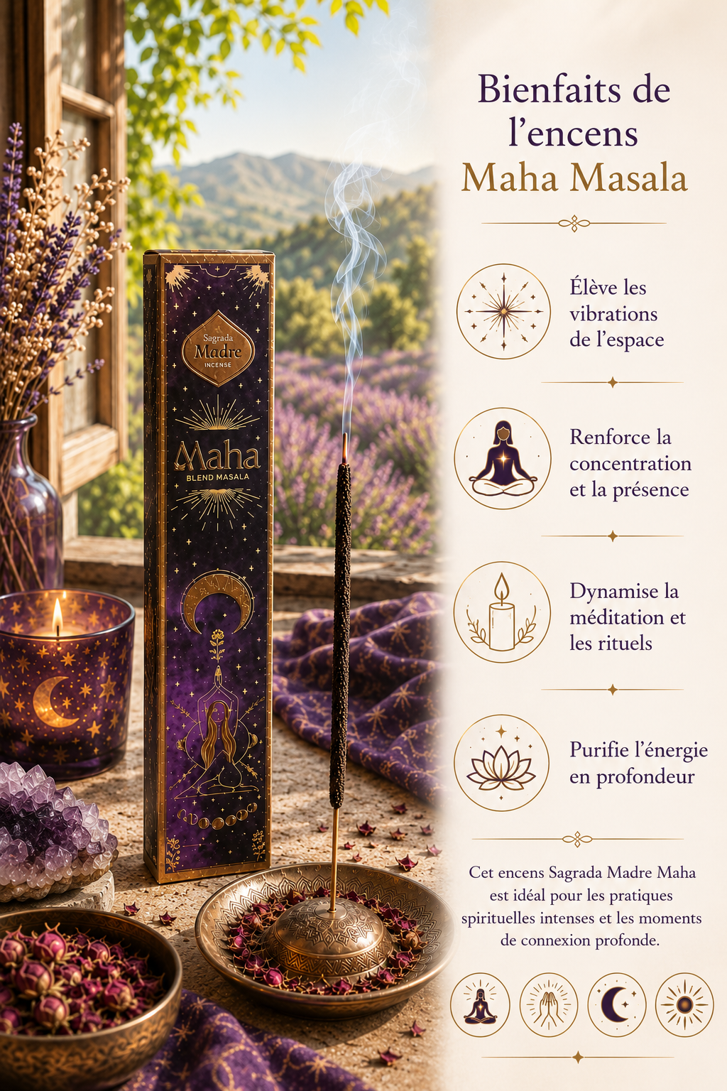 Encens-Maha-Masala- Sagrada-Madre - Elevation -Spirituelle-et-Energie- Sacree-bienfaits